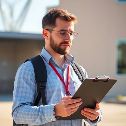 Ben Williams, Location Manager at Location Scout Pro, holding a clipboard on a sunny day.
