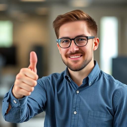 Jacob Miller, the IT Manager, giving a thumbs up.